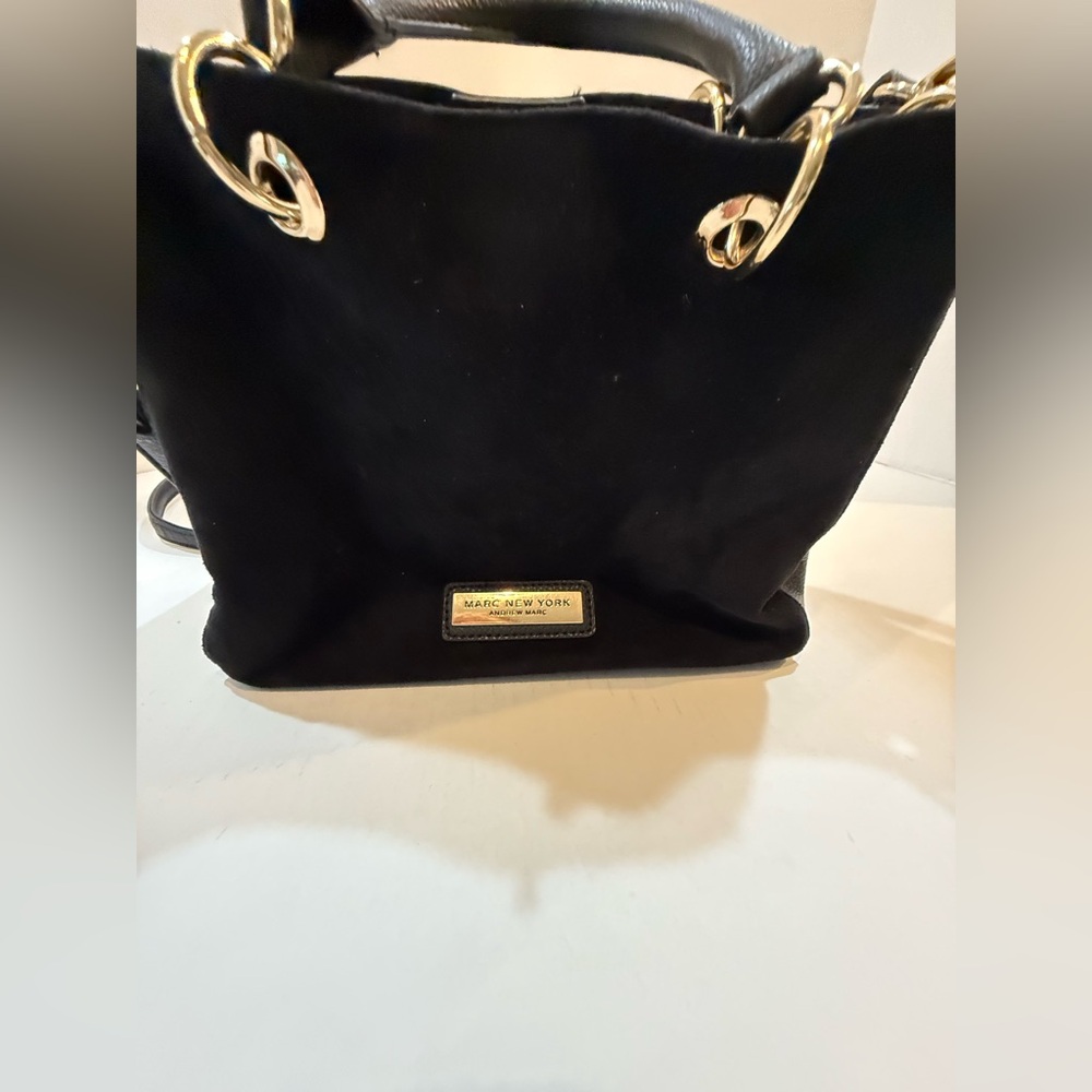 Andrew Marc/Marc New York Small Crossbody Black Bag W/Gold Accents Exude Luxury